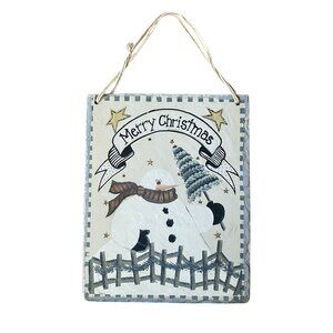 Merry Christmas outdoor slate with snowman Christmas tree and stars 10" x 7 3/4"